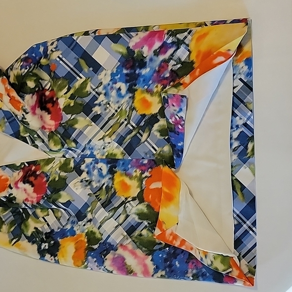 ❤Oscar de la Renta Dress w/ Bright Floral/Lattice Print & Gorgeous Pleats/Panels - Picture 15 of 16